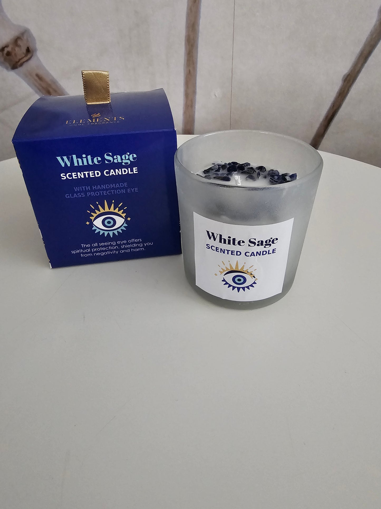All Seeing Eye White Sage Crystal Chip Protection Candle