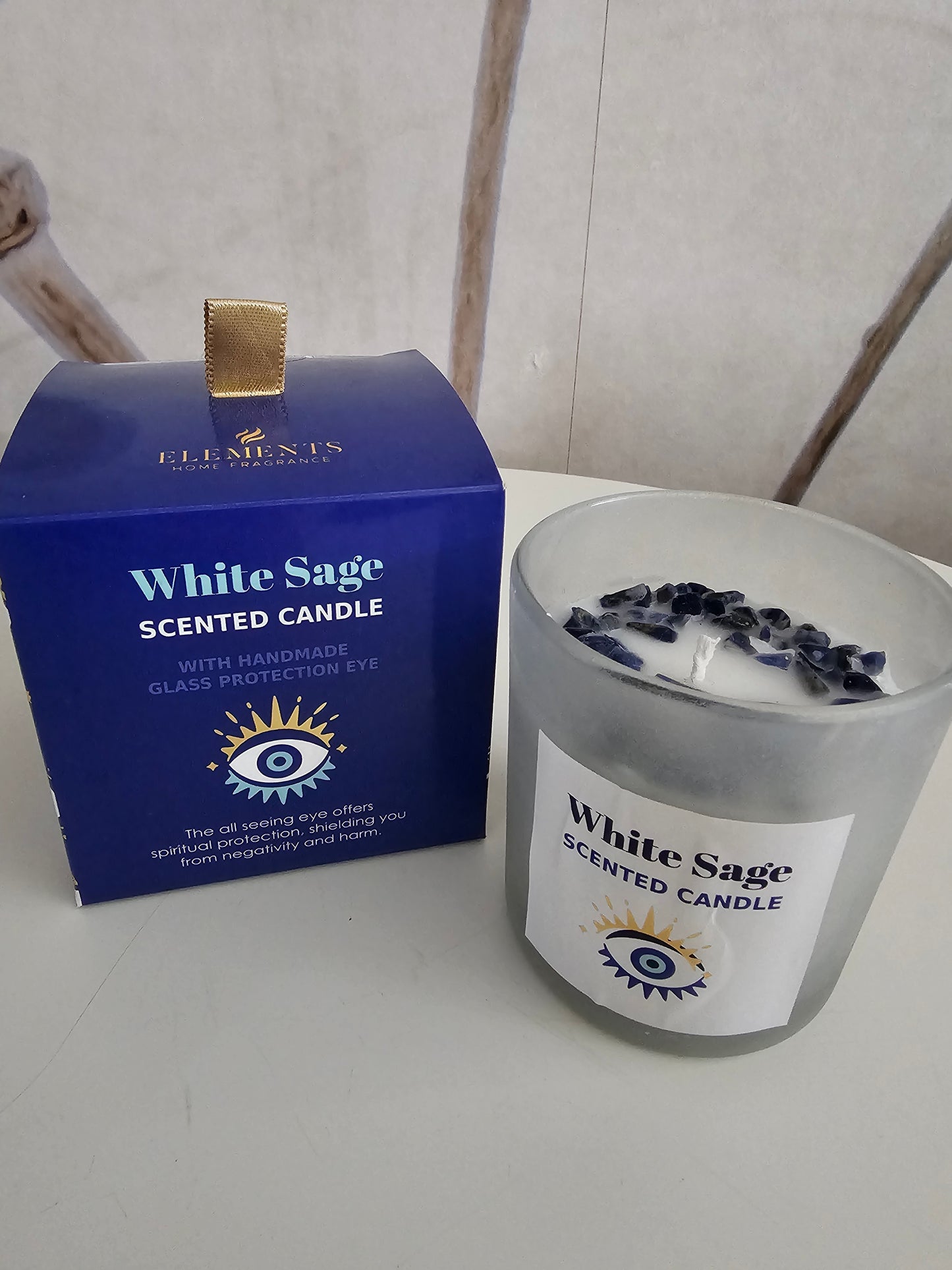 All Seeing Eye White Sage Crystal Chip Protection Candle