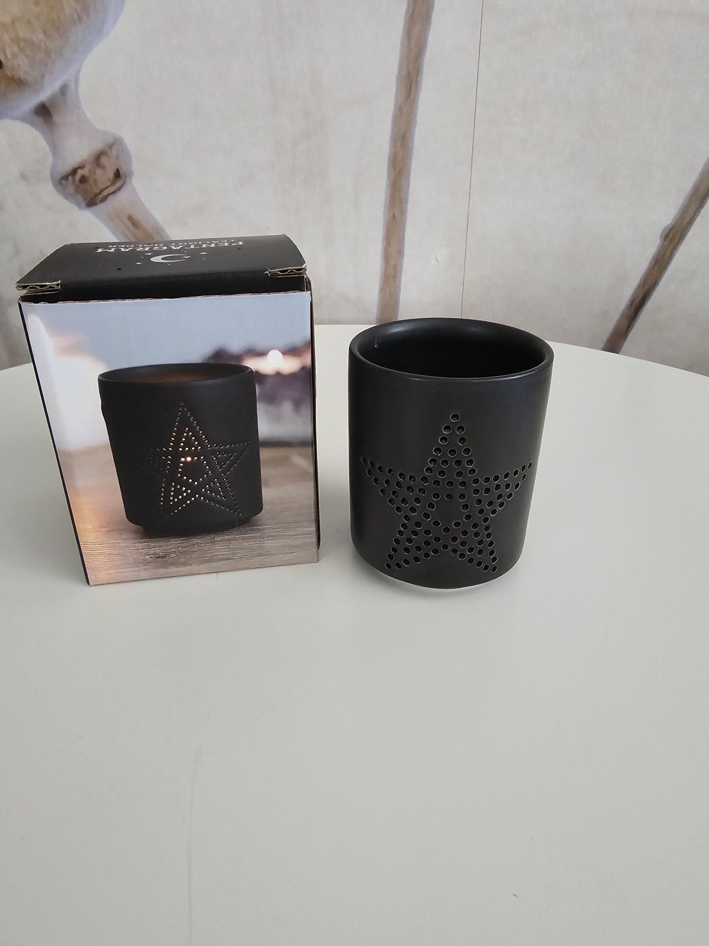 Small black Pentagram cut out tealight holder