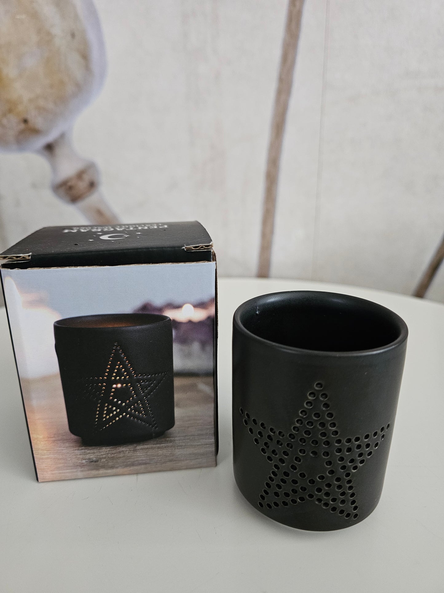 Small black Pentagram cut out tealight holder