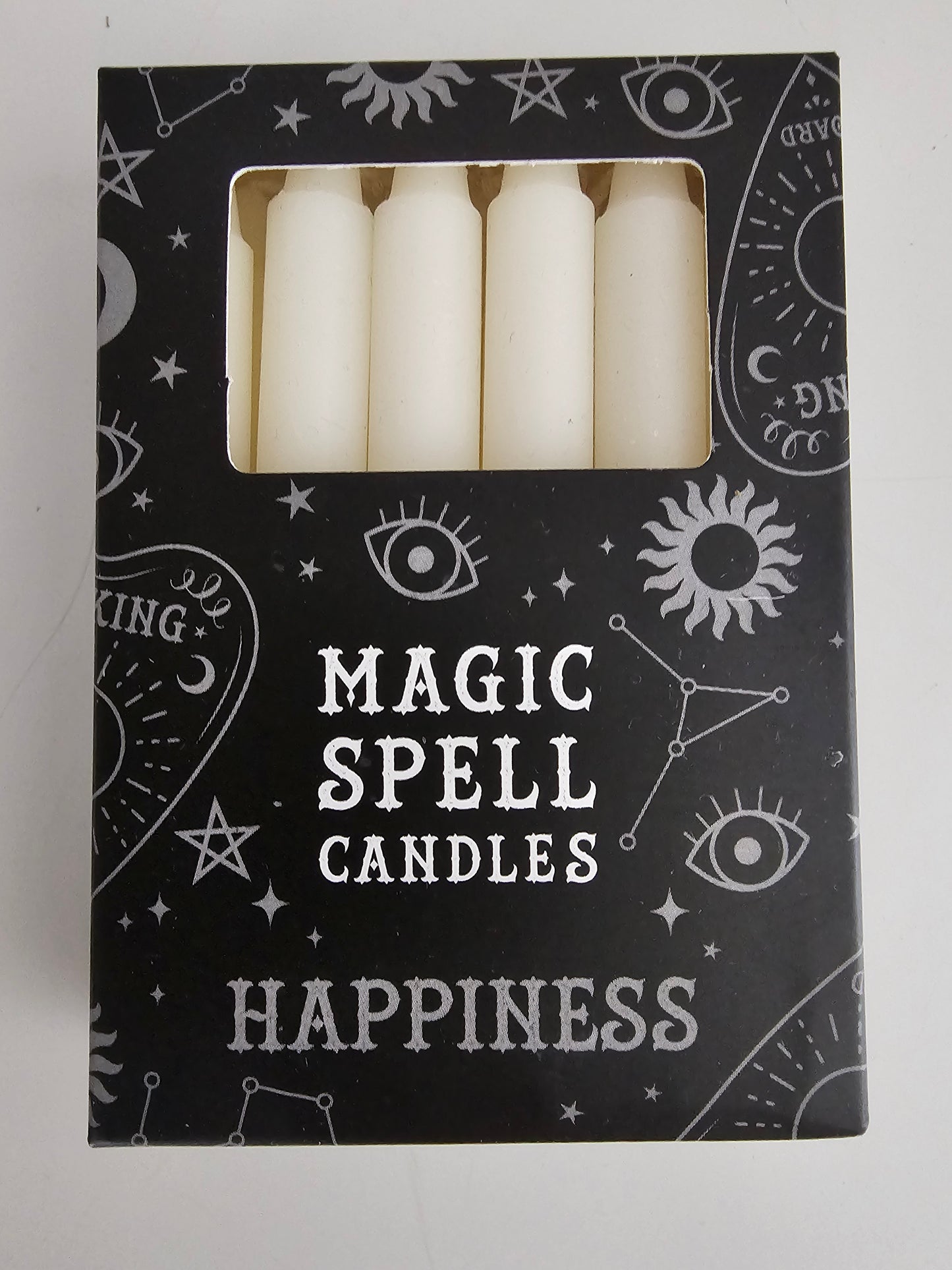 Pack of 12 White 'Happiness' Spell Candle