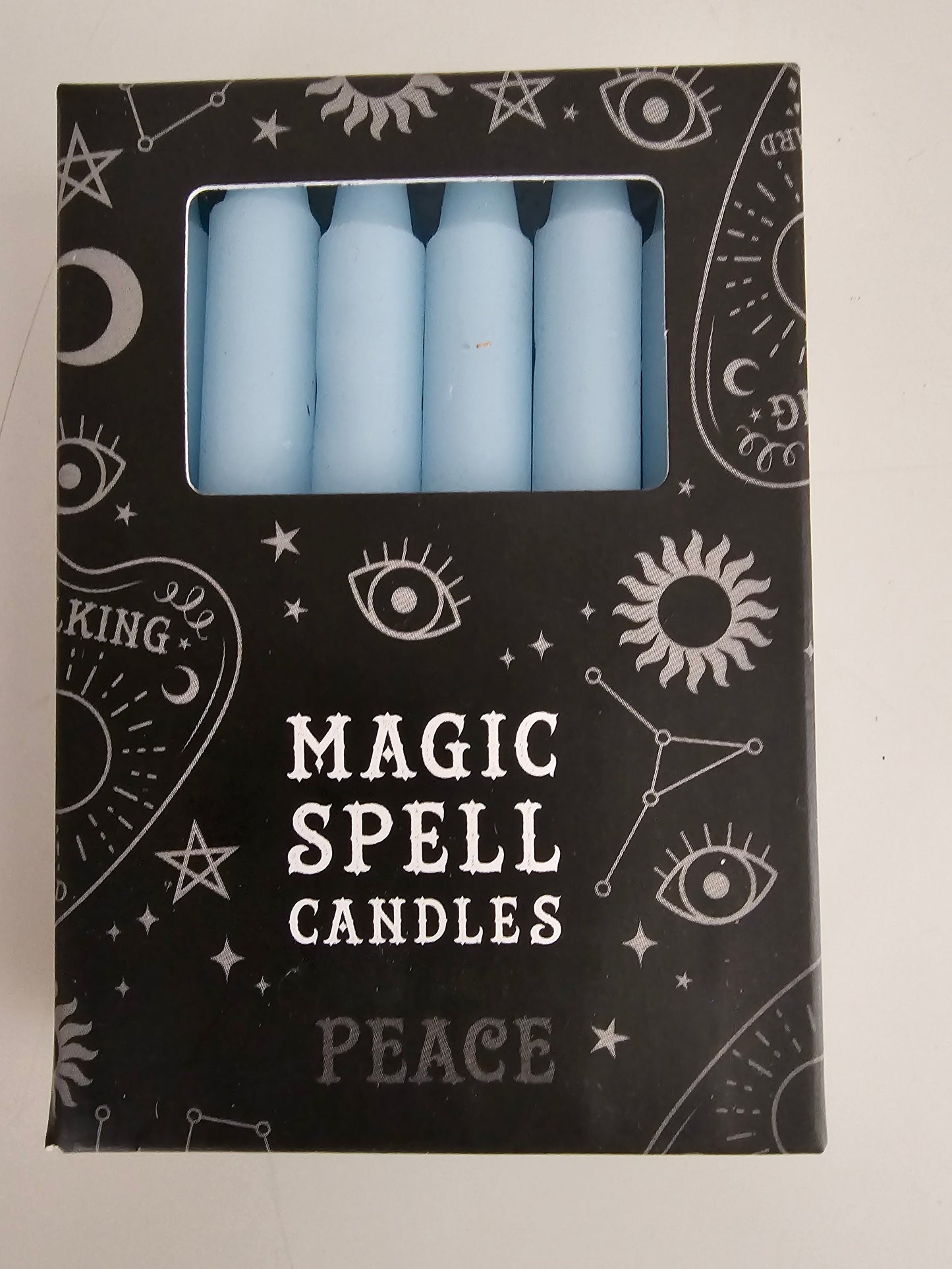Pack of 12 Light Blue 'Peace' Spell Candles