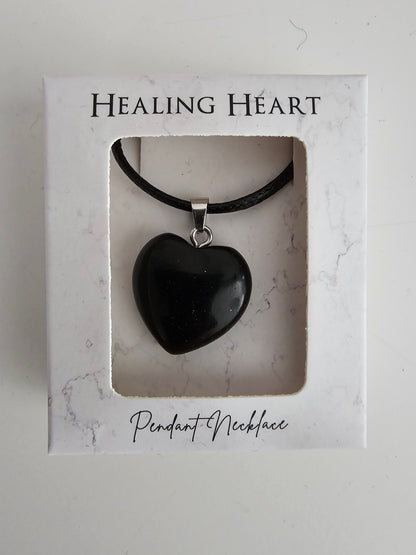 Black Obsidian Healing Heart Pendant Necklace
