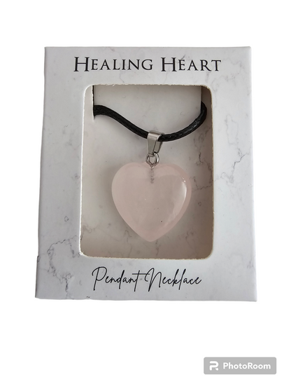 Rose Quartz Healing Heart Pendant Necklace
